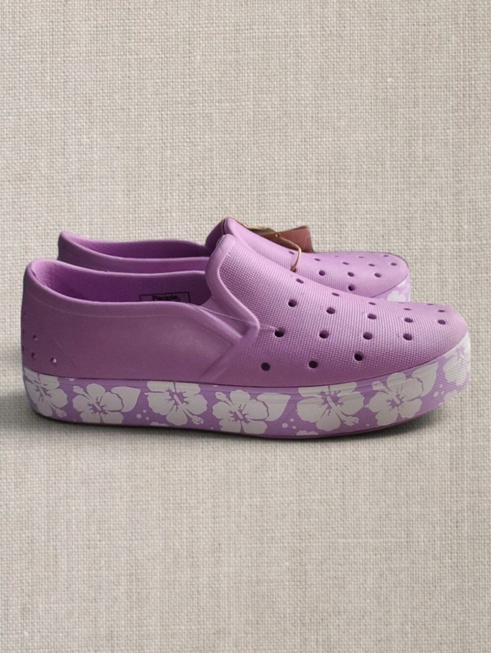 NWT People Footwear Slater Kids Lavender Purple Hibiscus Floral Slip On Shoes 12